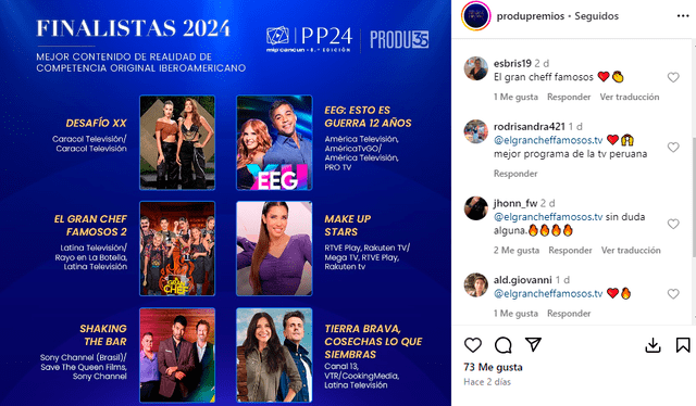 La ceremonia de los Premios PRODU 2024 se llevará a cabo el 30 y 31 de octubre. Foto: Instagram   