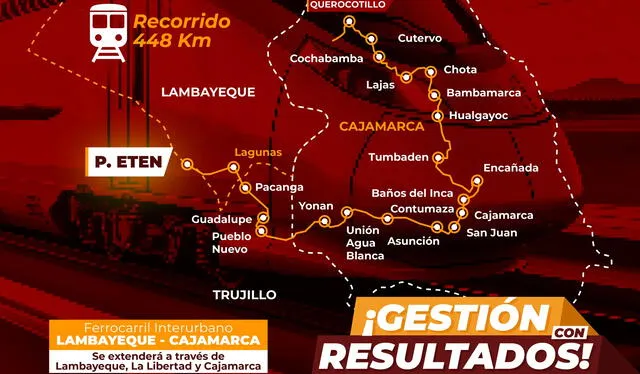 El recorrido que tendrá el nuevo ferrocarril. Foto: GORE Lambayeque    