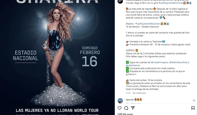 Teleticket anuncia la llegada de Shakira a Perú en 2025. Foto: captura/Instagram   