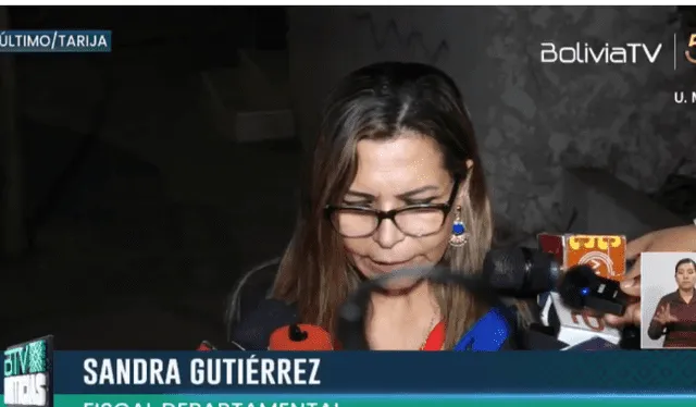 Fiscal Sandra Gutiérrez en rueda de prensa. Foto: Facebook Bolivia Tv   