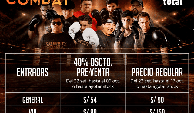 Los precios para el 'Celebrity Combat' varían desde S/.90 a S/.200. Foto: difusión   