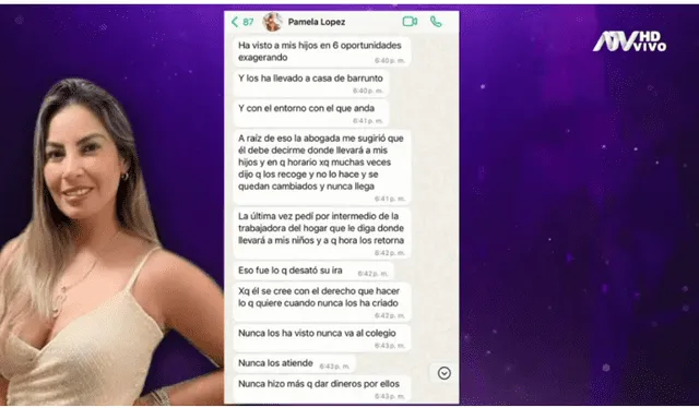  Captura de pantalla que Pamela López mostró a nivel nacional sobre el papel de padre de Christian Cueva. Foto: ATV.    