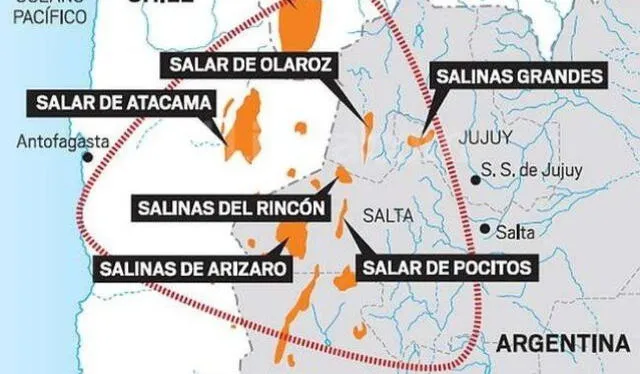  Argentina, Chile y Bolivia conforman el triángulo de litio. Foto: Visión desarrollista<br>  