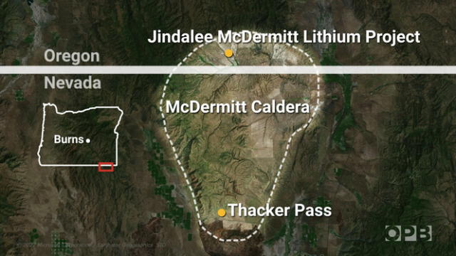  Este supervolcán extinto en Nevada y Oregón contiene arcillas ricas en litio. Foto: Oregon Public Broadcasting<br>    