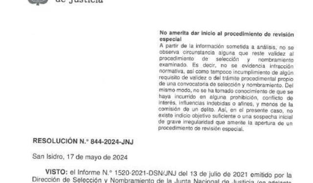 Resolución de la JNJ que da legitimidad al nombramiento de Elizabeth Peralta Santur   