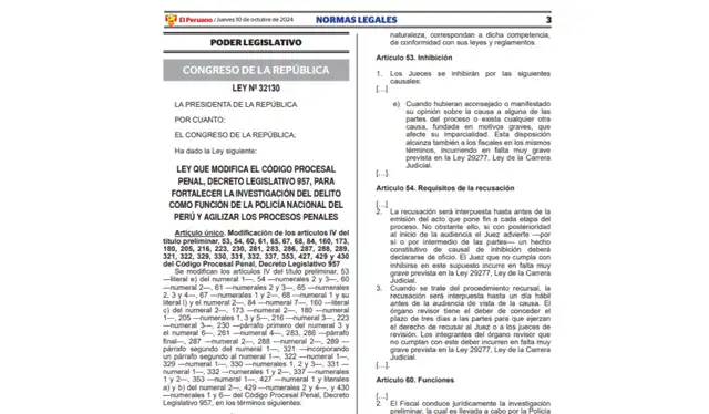  Ley 32130 es aprobada. Foto: El Peruano    