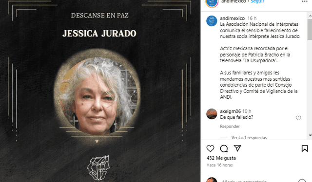 Fallece Jessica Jurado a los 56 años. Foto: Instagram   