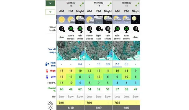  Clima en Miami HOY, domingo 13 de octubre de 2024. Foto: Weather Forecast    