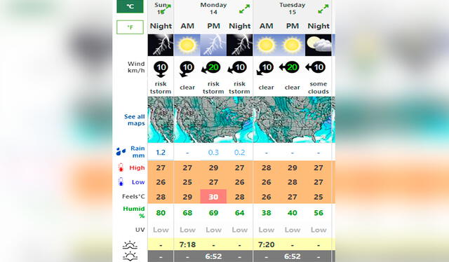  Clima en Florida HOY, lunes 14 de octubre de 2024. Foto: Weather Forecast   