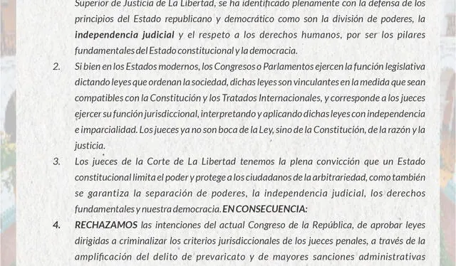 Pronunciamiento de la Corte Superior de Justicia de La Libertad   