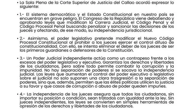 Pronunciamiento de los jueces superiores de la Corte de Justicia del Callao   