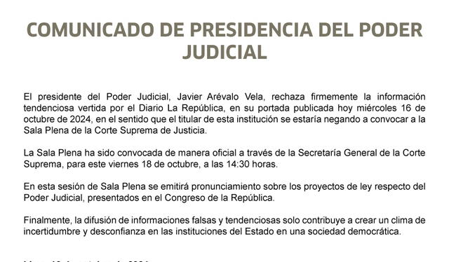 Comunicado del Poder Judicial   