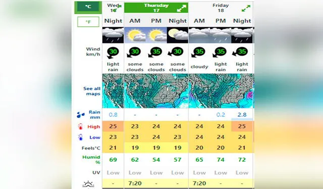  Clima en Miami HOY, jueves 17 de octubre de 2024. Foto: Weather Forecast   