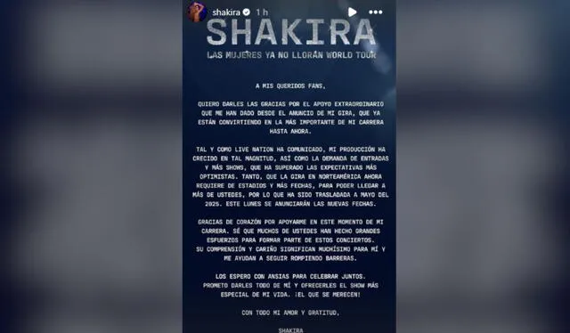 Shakira cancela su gira en Estados Unidos con su tour 'Las mujeres ya no lloran'. Foto: composición LR/ Shakira/ Instagram    