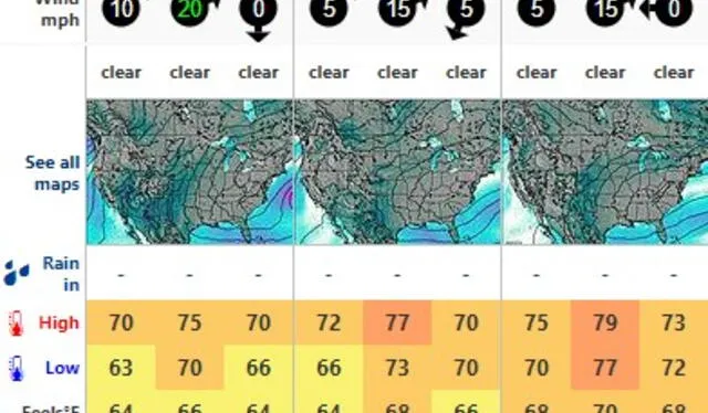  Clima en la ciudad de Los Ángeles, hoy sábado 19 de octubre de 2024 Foto: Weather Forecast    