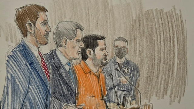 Luego de haber sido arrestado junto con 'El Mayo' Zambada, Joaquín Guzmán López, el hijo de 'El Chapo,' se declaró inocente en el juicio, en Chicago. Foto: CNN   