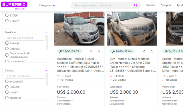  Página web de Superbid. Foto: captura de pantalla   