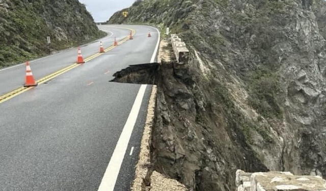 Un trozo de autopista se cae al oceáno. Foto: CNN   