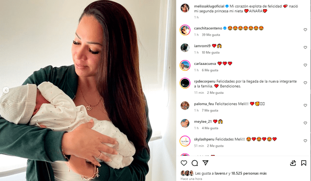 Melissa Klug se mostró emocionada por el nacimiento de su segunda nieta. Foto: Instagram   