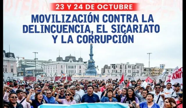 Sutep anuncia que se unirá a las manifestaciones contra la delincuencia este 23 y 24 de octubre. Foto: X   