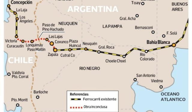 El posible recorrido del ferrocarril trasandino. Foto: Cronista    