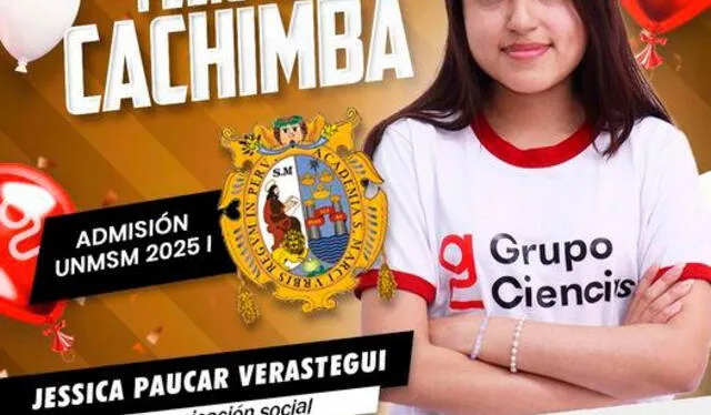  Jessica Paucar logró un meritorio segundo puesto en el examen admisión de la UNMSM 2025-I. Foto: Grupo Ciencias   