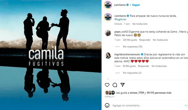 Camila se junta después de 10 años de separados. Foto: Instagram/Camila   