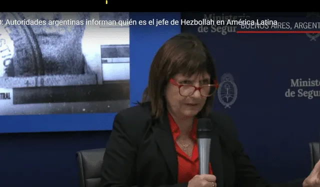  Patricia Bullrich reveló el nombre del terrorista involucrado con Hassan. Foto: Youtube    