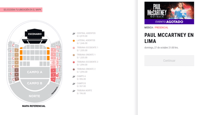 Entradas para el concierto de Paul McCartney. Foto: Teleticket   