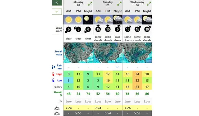  Clima actualizado de HOY, lunes 28 de octubre. Foto: captura de pantalla de Weather Forecast    