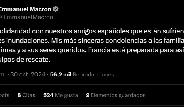 Macron también se refirió a las lluvias en Valencia. Foto: X   