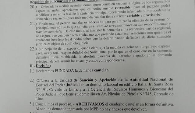 La medida cautelar que reincorporaba a María Vidal la Rosa   