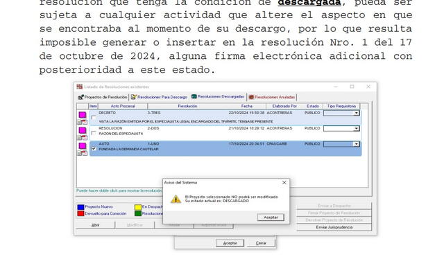 Una vez que la resolución se ha descargado ya no puede ser modificada para incluir la firma   