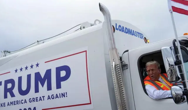 Donald Trump en el camión de basura de Wisconsin. Foto: France 24   