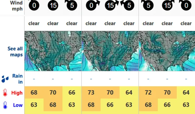  Así luce el pronóstico del clima en Los Angeles, California. Foto: Weather Forecast    