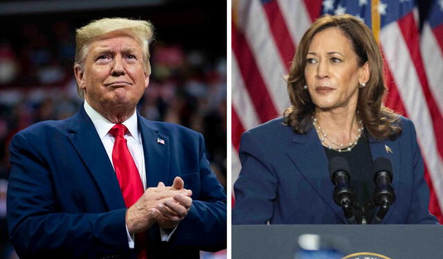 Donald Trump y Kamala Harris en sus respectivas campañas en Estados Unidos. Foto: composición LR/ AFP/ CNN   