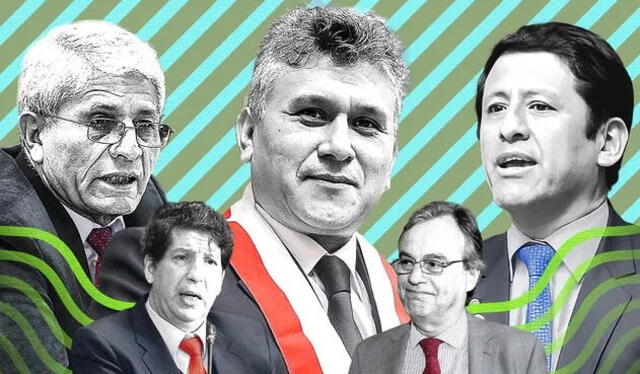  Plazo vencido. Se archivaron los casos de los excongresistas Jorge Castro y César Campos. los exmiembros del CNM Guido Aguila e Iván Noguera, así como el exministro Carlos Basombrío por haber transcurrido más de 5 años. Diseño: Brian Tejeda.   