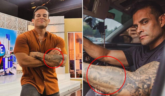  En sus redes sociales, Christian Domínguez aún muestra el tatuaje del rostro de Pamela Franco. Foto: composición/Instagram    