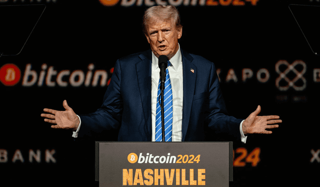  En una conferencia de este año, Trump arremetió contra la criptomoneda afirmando que "no es dinero". Foto: Prensa Libre   