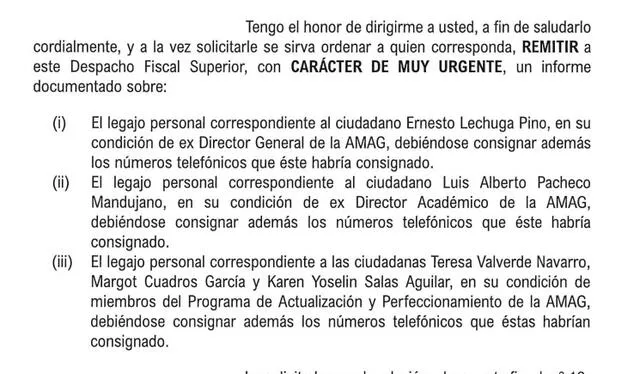 La fiscalía pidió información sobre el legajo personal de Luis Pacheco, como director académico de la AMAG   