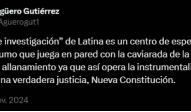 Tweet de la congresista María Agüero.   