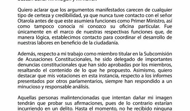 Congresista Wilson Soto se pronuncia sobre declaraciones de Yaziré Pinedo. 