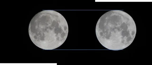 Comparación de una luna llena y una superluna. Foto: NASA   