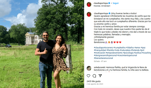  Claudia Portocarrero y su esposo Foto: Captura/Instagram   