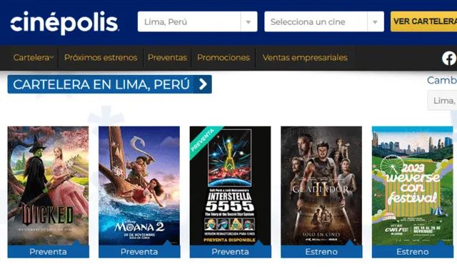 Cartelera de Cinépolis. Foto: captura   