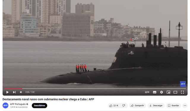 <em> Video real del submarino ruso llegando a Cuba en junio de 2024. Foto: captura de YouTube.</em>   