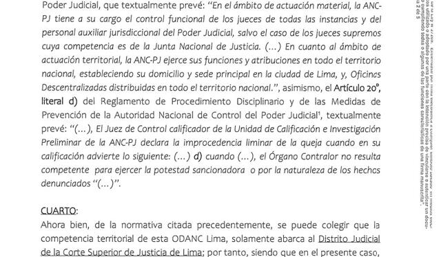 Resolución de la Oficina Descentralizada de la Autoridad de Control del PJ   