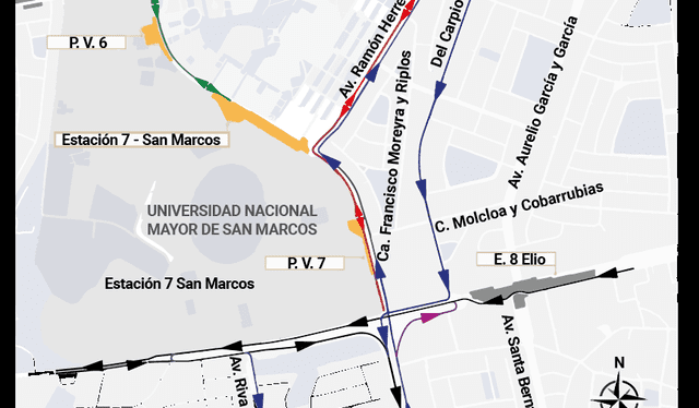 Plan de desvío para las obras de la estación San Marcos de la Línea 2 del Metro. Foto: Difusión.   