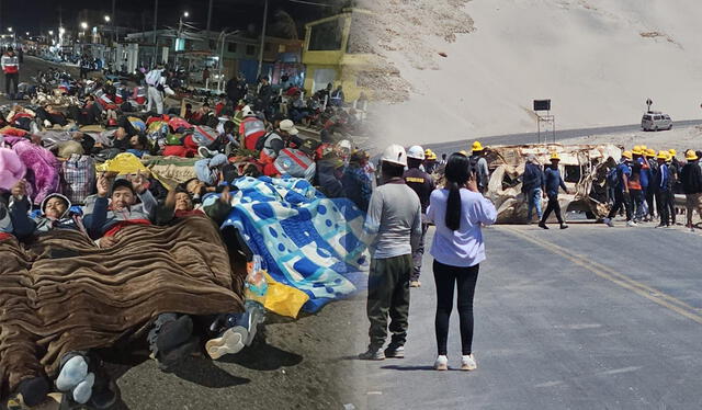 Mineros bloquean y deciden dormir en la carretera en medio de las manifestaciones. Exigen al gobierno que se atiendan sus reclamos. Foto: Difusión   