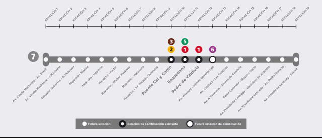  Mapa que contiene las 19 estaciones que recorrerá el moderno tren de Santiago de Chile: Foto: La Tercera   